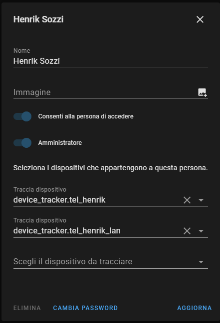 Impostare i device_tracker nell'entità person per acquisire la posizione delle persone con Home Assistant