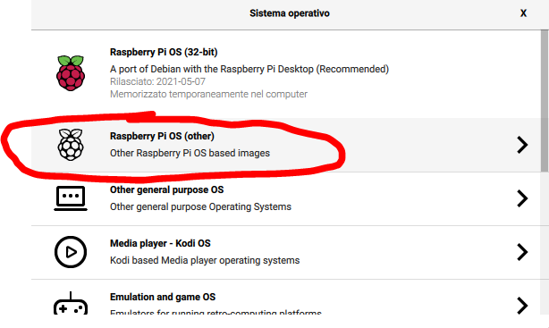 Raspberry Pi Imager - selezione OS 1
