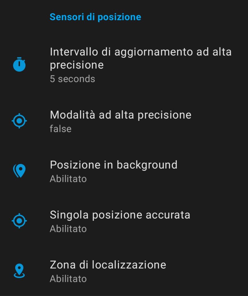 Sensori di posizione nelle impostazioni dell'app Companion di Home Assistant